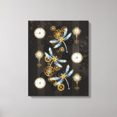 Steampunk Dragonflies op bruine gestreepte achterg Canvas Afdruk (Voorkant)