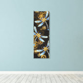Steampunk Dragonflies op bruine gestreepte achterg Canvas Afdruk (Insitu (Houten vloer))