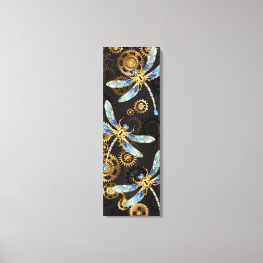 Steampunk Dragonflies op bruine gestreepte achterg Canvas Afdruk (Voorkant)