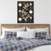 Steampunk Dragonflies op bruine gestreepte achterg Canvas Afdruk (Insitu (Slaapkamer))