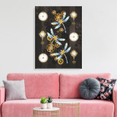 Steampunk Dragonflies op bruine gestreepte achterg Canvas Afdruk (Insitu (Woonkamer))
