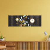 Steampunk Dragonflies op bruine gestreepte achterg Canvas Afdruk (Insitu (Woonkamer))