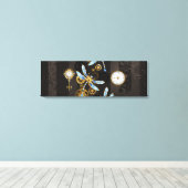 Steampunk Dragonflies op bruine gestreepte achterg Canvas Afdruk (Insitu (Houten vloer))