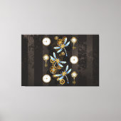 Steampunk Dragonflies op bruine gestreepte achterg Canvas Afdruk (Voorkant)