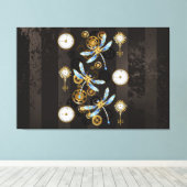 Steampunk Dragonflies op bruine gestreepte achterg Canvas Afdruk (Insitu (Houten vloer))