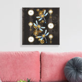 Steampunk Dragonflies op bruine gestreepte achterg Canvas Afdruk (Insitu (Woonkamer))