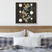 Steampunk Dragonflies op bruine gestreepte achterg Canvas Afdruk (Insitu (Slaapkamer))