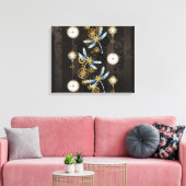 Steampunk Dragonflies op bruine gestreepte achterg Canvas Afdruk (Insitu (Woonkamer))