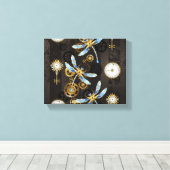 Steampunk Dragonflies op bruine gestreepte achterg Canvas Afdruk (Insitu (Houten vloer))