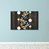 Steampunk Dragonflies op bruine gestreepte achterg Canvas Afdruk (Insitu (Houten vloer))