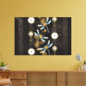 Steampunk Dragonflies op bruine gestreepte achterg Canvas Afdruk (Insitu (Woonkamer))
