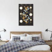 Steampunk Dragonflies op bruine gestreepte achterg Canvas Afdruk (Insitu (Slaapkamer))