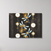 Steampunk Dragonflies op bruine gestreepte achterg Canvas Afdruk (Voorkant)