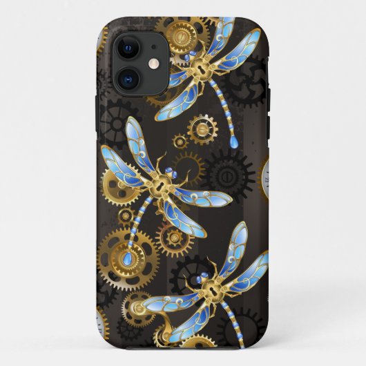 Steampunk Dragonflies op bruine gestreepte achterg Case-Mate iPhone Case (Achterkant)
