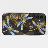 Steampunk Dragonflies op bruine gestreepte achterg Case-Mate iPhone Case (Achterkant (horizontaal))
