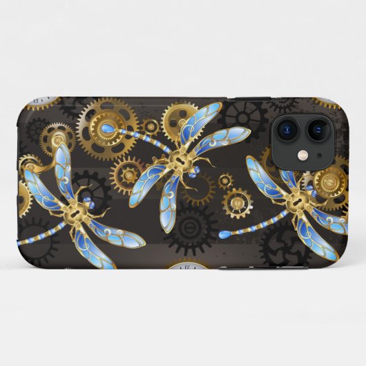 Steampunk Dragonflies op bruine gestreepte achterg Case-Mate iPhone Case (Achterkant (horizontaal))