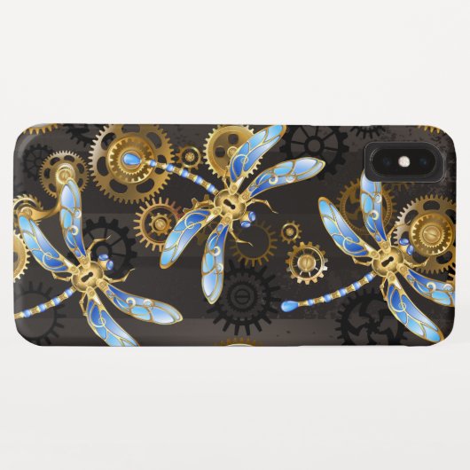 Steampunk Dragonflies op bruine gestreepte achterg Case-Mate iPhone Case (Achterkant (horizontaal))