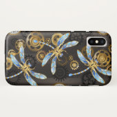 Steampunk Dragonflies op bruine gestreepte achterg Case-Mate iPhone Case (Achterkant (horizontaal))