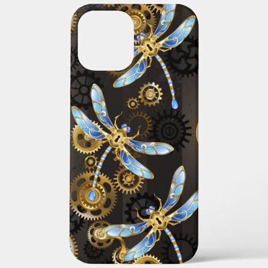 Steampunk Dragonflies op bruine gestreepte achterg Case-Mate iPhone Case (Achterkant)