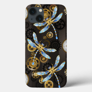 Steampunk Dragonflies op bruine gestreepte achterg Case-Mate iPhone Case