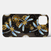 Steampunk Dragonflies op bruine gestreepte achterg Case-Mate iPhone Case (Achterkant (horizontaal))