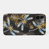 Steampunk Dragonflies op bruine gestreepte achterg Case-Mate iPhone Case (Achterkant (horizontaal))