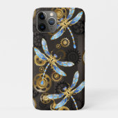 Steampunk Dragonflies op bruine gestreepte achterg Case-Mate iPhone Case (Achterkant)