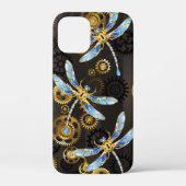 Steampunk Dragonflies op bruine gestreepte achterg Case-Mate iPhone Case (Achterkant)