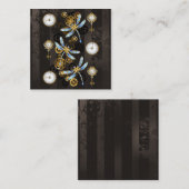 Steampunk Dragonflies op bruine gestreepte achterg Contactkaartje (Voorkant / Achterkant)