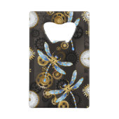 Steampunk Dragonflies op bruine gestreepte achterg Creditkaart Flessenopener (Voorkant)