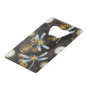 Steampunk Dragonflies op bruine gestreepte achterg Creditkaart Flessenopener (Voorkant Gekanteld)