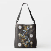 Steampunk Dragonflies op bruine gestreepte achterg Crossbody Tas (Achterkant)