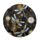 Steampunk Dragonflies op bruine gestreepte achterg Dartbord (Voorkant)