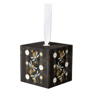 Steampunk Dragonflies op bruine gestreepte achterg Decoratie