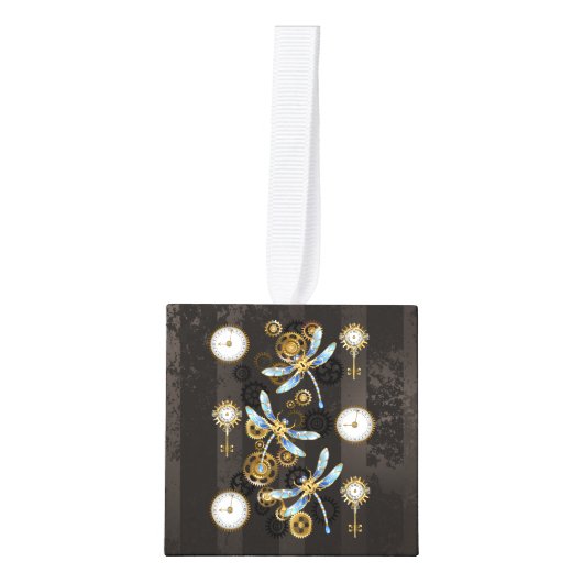 Steampunk Dragonflies op bruine gestreepte achterg Decoratie (Voorkant)