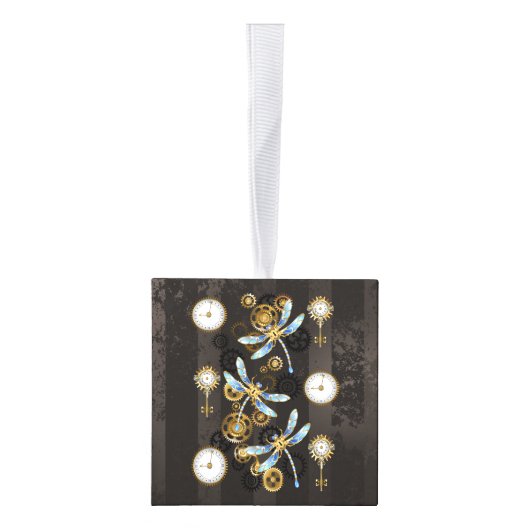 Steampunk Dragonflies op bruine gestreepte achterg Decoratie (Rechts)