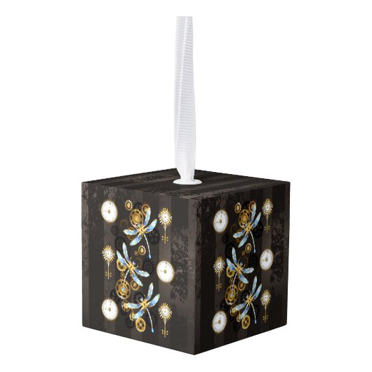 Steampunk Dragonflies op bruine gestreepte achterg Decoratie (Achter hoekig)