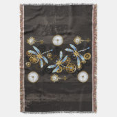 Steampunk Dragonflies op bruine gestreepte achterg Deken (Voorkant Verticaal)