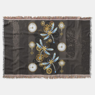 Steampunk Dragonflies op bruine gestreepte achterg Deken