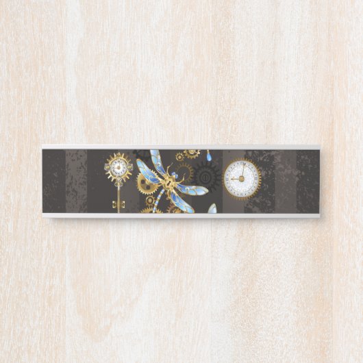 Steampunk Dragonflies op bruine gestreepte achterg Deurbordje (Voorkant)