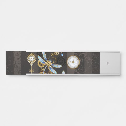 Steampunk Dragonflies op bruine gestreepte achterg Deurbordje (Voorkant)