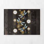 Steampunk Dragonflies op bruine gestreepte achterg Drieluik Aankondiging (Cover)