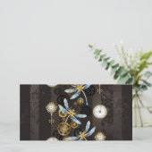 Steampunk Dragonflies op bruine gestreepte achterg Feestdagenkaart (Staand voorkant)