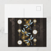 Steampunk Dragonflies op bruine gestreepte achterg Feestdagenkaart (Voorkant / Achterkant)