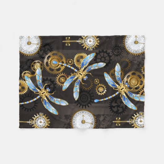 Steampunk Dragonflies op bruine gestreepte achterg Fleece Deken (Voorkant (Horizontaal))