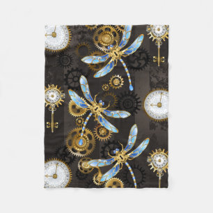 Steampunk Dragonflies op bruine gestreepte achterg Fleece Deken