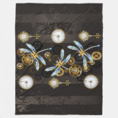 Steampunk Dragonflies op bruine gestreepte achterg Fleece Deken (Voorkant)