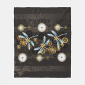 Steampunk Dragonflies op bruine gestreepte achterg Fleece Deken (Voorkant)