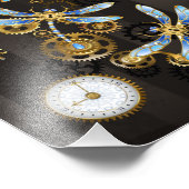 Steampunk Dragonflies op bruine gestreepte achterg Foto Afdruk (Hoek)