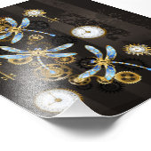 Steampunk Dragonflies op bruine gestreepte achterg Foto Afdruk (Hoek)